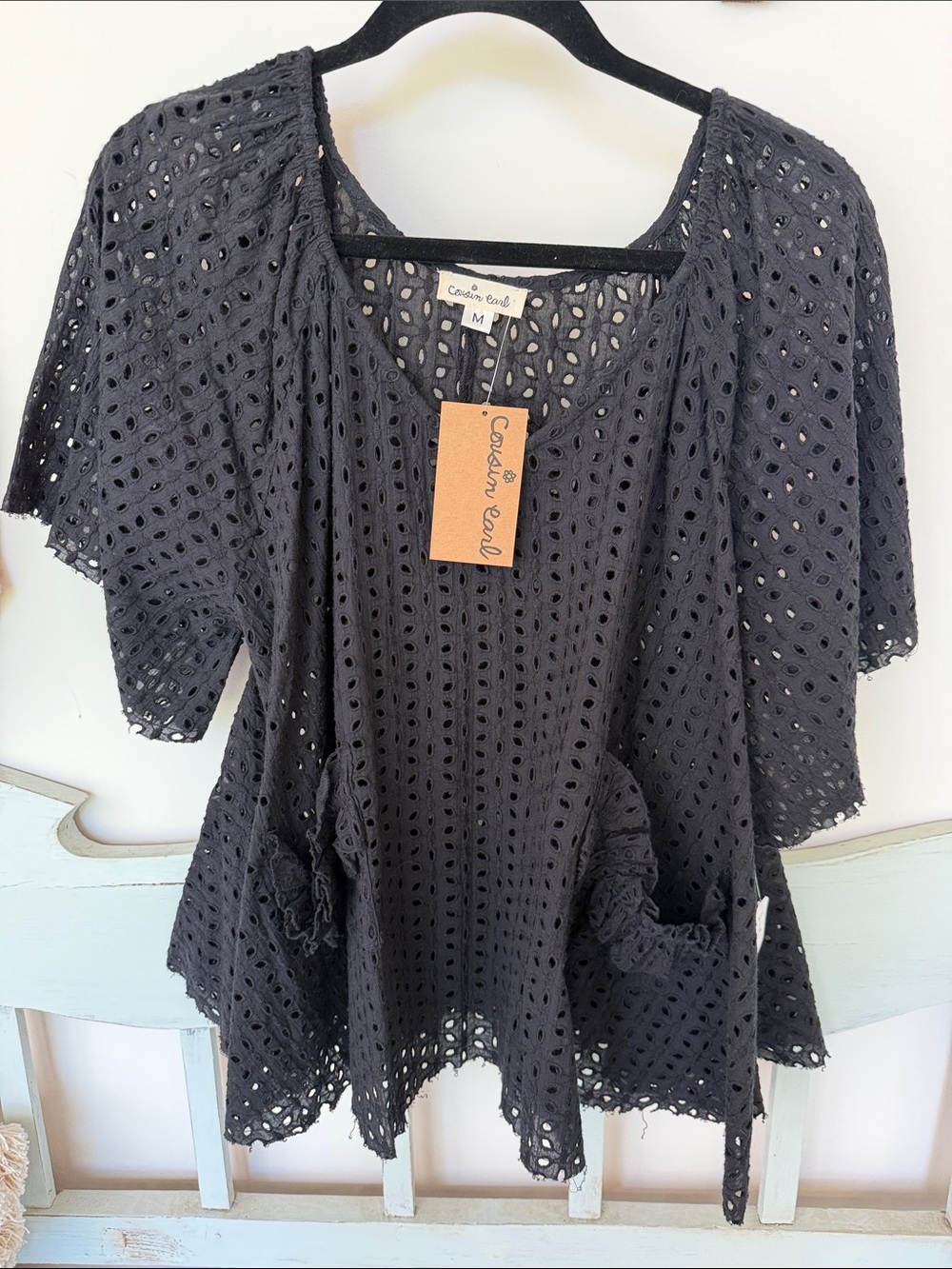 Cousin Earl  Black Eyelet Women's Top